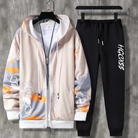 Ensemble sweat à capuche et pantalon pour homme, écologique, printemps/automne, tendance, manches longues, fermeture éclair, imprimé 3D ours, veste et pantalon décontractés, sportswear