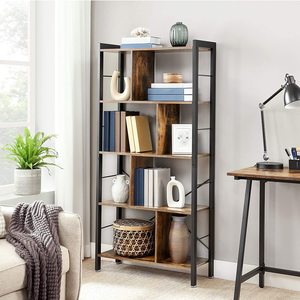 5 Tier Bookshelves ,Industrial Bookshelf Rustic Wood and Metal Standing <strong>Shelving</strong> ,<strong>Tall</strong> Display Home Office Bookcase - Product Image 4