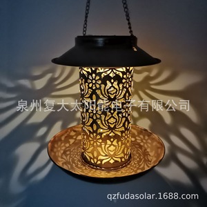 Comedero para pájaros con luz LED, de metal, colgante, decoración de jardín para exteriores, con panel solar y batería incluidos. - Product Image 2