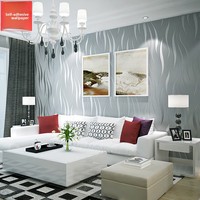 Stiker Dinding 3D Modern Motif Garis Kotak-kotak Bergelombang Bahan Non-woven Tebal untuk Kamar Tidur dan Ruang Tamu