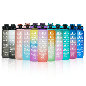 32oz Plastic Sport Gym Bottle Bpa Free Flip <b>Top</b> Cover Drink Water Bottle With Time Marker Straw Strainer - Product Image 1