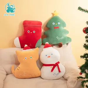 圣诞礼物树雪男袜子猫枕垫毛绒玩具