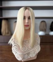 Topper en cheveux humains européens à racines foncées, avec dentelle et mono, ligne de cheveux naturelle, cuticules alignées