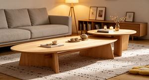 Modern Wooden Coffee <b>Table</b> Set Nesting Design Scandinavian Style Living Room Furniture Natural Finish Oval Shape - Product Image 2