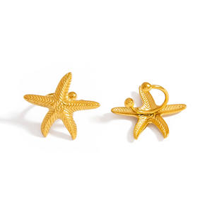 Starfish And Moon Clip On <b>Earrings</b> 18K Gold Plated Stainless Steel For Women Fashion Jewelry <b>Non</b> <b>Pierced</b> Ear Clips - Product Image 5