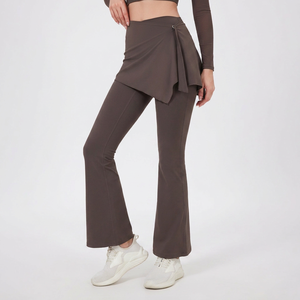 Women 2 In 1 Skirt Overlay <b>Flared</b> Workout Pants High Waist Tummy Control Yoga <b>Leggings</b> Pilates Sports Running Trousers Wholesale - Product Image 3