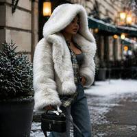 Manteau en fausse fourrure de renard écologique pour femmes, à capuche, surdimensionné, chaud, isolant thermiquement, vêtements d'extérieur décontractés pour l'hiver