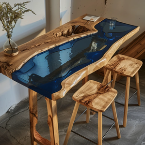 Modern ev mobilyası fabrika doğrudan katı ceviz ahşap restoran mutfak nehir yemek masası epoksi reçine döşeme - Product Image 6