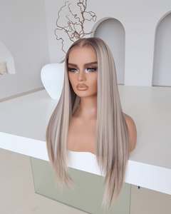 Parrucche con Frontale in Pizzo di <span class=keywords><strong>Capelli</strong></span> Umani per Donne, con Riflessi Grigio Cenere, Biondo e Marrone, Lisce, con Frontale in Pizzo Trasparente 13x4, Lunghezza 10-24 Pollici - Product Image 3