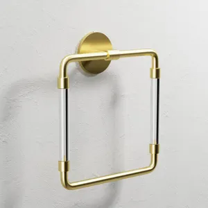 Maxery Black Gold Square Towel Ring Dual-use Towel Rack Bathroom Nordic Style Brass And Acrylic Square Hand Towel Hanger