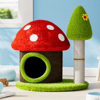 Promotion : Arbre à chat de luxe personnalisable en bois, design champignon, avec maisonnette en flanelle, poteau à gratter en sisal, tour de jeu et condo