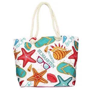 Cuustom-Bolso de lona reutilizable para la playa, bolsa de mano con logotipo impreso de nombre de ciudad, regalo de recuerdo turístico