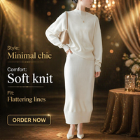 Ensemble deux pièces en tricot pour femmes, haut ample à manches trois quarts, jupe longue mi-longue à taille haute, 100% cachemire, motif géométrique