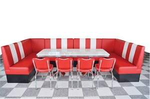 Conjunto de Asientos de Estilo Retro de los Años 50 para Comedor, Mesa y Sillas de Cuero PU Rojo y Blanco, Muebles de Estilo Americano para Cafetería - Product Image 6