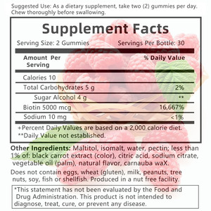 Gummies de biotine à marque privée avec biotine sodique pour la santé des cheveux – Compléments sains sans sucre ajouté - Product Image 2