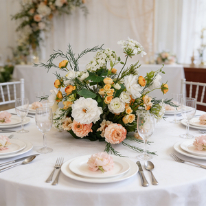 DKB Realistic Artificial Silk Flower Ball with Roses & Hydrangea White & Pink Customizable Sizes for Wedding <b>Table</b> Decorations - Product Image 1