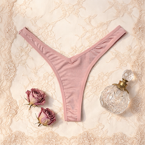 Tangas sexys de cintura baja con corte en V para mujer, color rosa liso, ropa interior elástica suave tipo T-back, bragas G-string para mujer al por mayor - Product Image 1