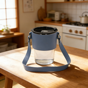 Porte-gobelet isotherme classique en cuir PU personnalisé, résistant à la chaleur, écologique, avec bandoulière pour - Product Image 1