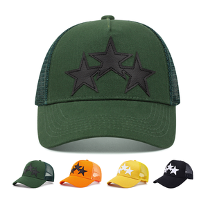 Casquette Trucker Unisexe Réglable en Cuir avec Patch Triple Étoile Tissé et Maille, <span class=keywords><strong>4</strong></span> Couleurs Classiques, Idéale pour l'Été, la Pêche et la Plage - Product Image 1