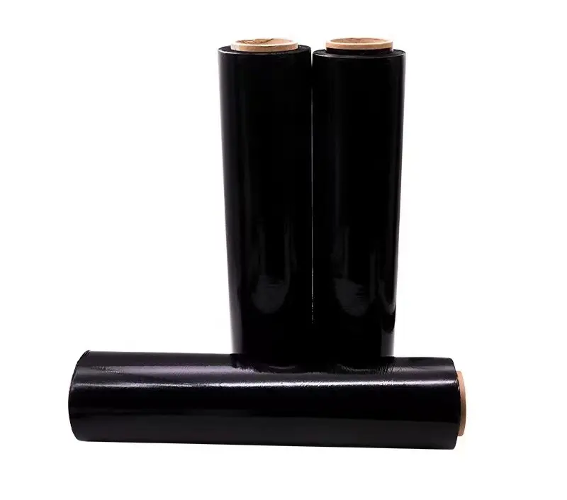 Black hand LLDPE tray PE stretch film tray shrink packaging roll stretch film 18 inches 1500 feet stretch packaging black