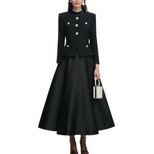 Nuevo Vestido Largo de Tweed con Diamantes Negros para Mujer, Otoño/Invierno 2026, Vestido de Noche Elegante hasta el Suelo - Product Image 3