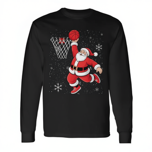 T-shirt à manches longues avec motif Père Noël faisant le slam dunk, design de Noël - Product Image 2