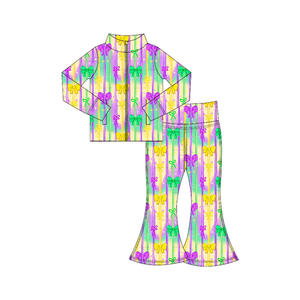 Preorder deportes niños niñas pequeñas Yoga Atlético Mardi Gras Tie Dye manga larga Zip Tops Bell Pantalones Bebé trajes conjuntos de <span class=keywords><strong>ropa</strong></span> - Product Image 6