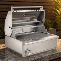 Barbecue au charbon à commande à bascule réglable, avec fenêtre de visualisation transparente, construction en acier inoxydable pour terrasse extérieure