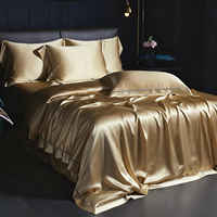 Parure de lit 4 pièces en soie filigranée or champagne, douce et soyeuse, hydratante et respectueuse de la peau, pour la maison et l'hôtel