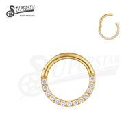 SUPERSTAR Anneau segmenté articulé en Titane ASTM F136 avec pavé de zircone cubique (CZ) gravé sur le devant, type Clicker, pour piercing septum, daith, nez, oreille