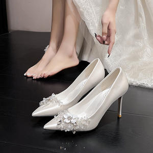 Zapatos de tacón alto con pedrería para mujer, estilo francés 2026, zapatos de novia con flores, zapatos blancos para vestido de novia y vestido de noche - Product Image 2