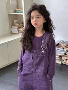 2023 Automne Filles Enfants Bretelles Violet Combinaison - Product Image 3