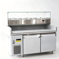 Table de préparation à plateau en granit, réfrigérateur commercial pour préparation de salades avec protection anti-éclaboussures en verre GN 1/4 6 pièces