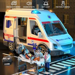 Grand <span class=keywords><strong>camion</strong></span> ambulance <span class=keywords><strong>jouet</strong></span> à friction pour enfants, ensemble de jeu de rôle de sauvetage d'urgence avec lumières et sons pour les tout-petits - Product Image 2