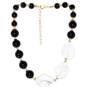 Gargantilla gruesa, collar llamativo con cuentas bohemias para mujer, collar con babero de moda con cuentas grandes en blanco y negro - Product Image 5