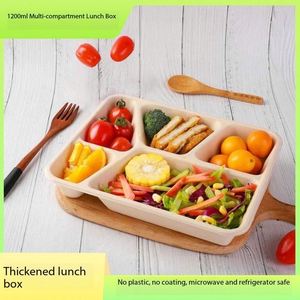 Boîte à lunch jetable en pulpe de bambou biodégradable, compatible micro-ondes, 5 compartiments, pour les contenants alimentaires à emporter des restaurants - Product Image 4