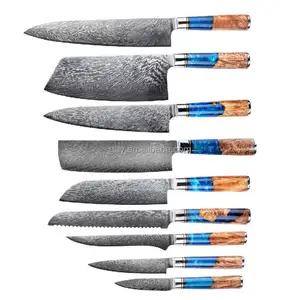 Hoogwaardige Vg10 Damascus Staal Steak Chef Utility Japanse Santoku Carving Brood Paring Uitbenen Slager Hakmes Mes Set