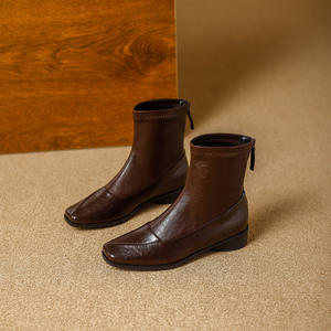 Botas de Tacón Grueso con Cordones hasta la Rodilla, de Cuero Genuino, Antideslizantes, Modernas, Versátiles, Elegantes y Delgadas para Otoño e Invierno - Product Image 1