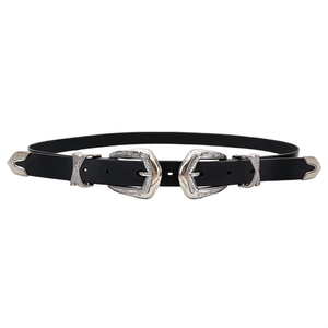 Ceinture en cuir véritable Angelina 100 cm à double boucle, style western, accessoire de mode pour femme - Product Image 1