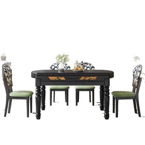 Ensemble table et chaises de salle à manger en bois massif style rétro français, 6 pièces, extensible, style vintage, pour la maison et la cuisine - Product Image 5