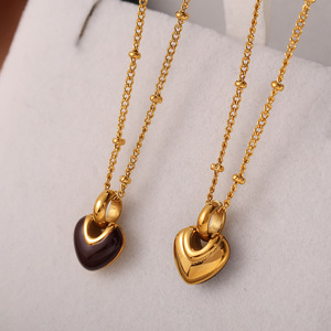 Collar con colgante de corazón, gota marrón, aleación de zinc dorada, para mujer, regalo, joyería de moda - Product Image 2