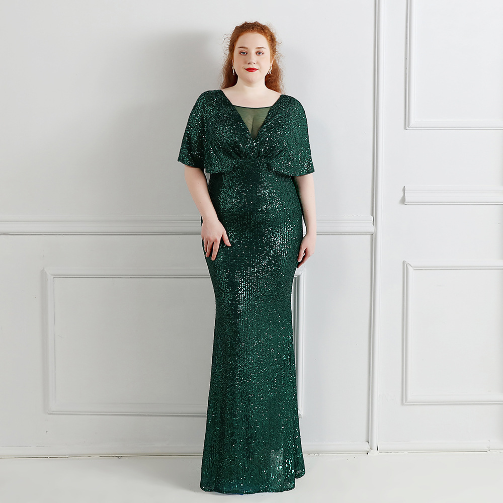 2021 Summer Sexy Sequin Evening Dress - Plus 4XL Size Green