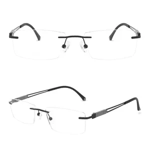 DC8054 square lens men optical elastic stainless steel temple rimless eyewear