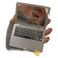 Espejo pequeño creativo para ordenador portátil, espejo de maquillaje plegable portátil de manzana