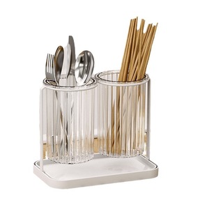 Round Chopstick Holder With Tray See Through Multipurpose Draining Rack For Kitchen Utensil Storage - Product Image 4