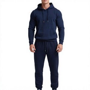 Survêtement à capuche bleu marine pour homme, 100 % coton, manches longues, couleur unie, décontracté, respirant, léger, avec cordon de serrage et poches latérales - Product Image 1