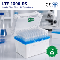 Embouts de pipette filtrante stériles en polypropylène 1000 µL, consommables de laboratoire, compatibles LTS à faible rétention, emballés en rack plastique (en option)