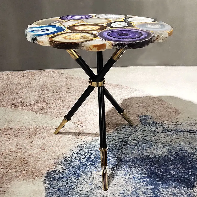 Italian brand luxury modern marble coffee table round tea table agate marble side table