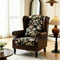 Flower Tiger Sessel im französischen Retro-Stil, Stoff-Leder-Kombination, Einzelsessel, amerikanischer Wohnzimmer-Hochlehner, lässiges Einzelsofa