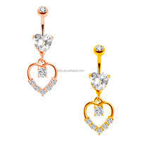 Anneau de nombril en acier inoxydable avec filetage externe, motif cœur, zircon transparent, bijou de piercing pour le nombril